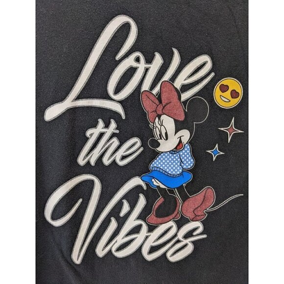 Disney Minnie Mouse Girls M (7/8) T-shirt Black Red Collar "Love the Vibes" - Picture 2 of 5